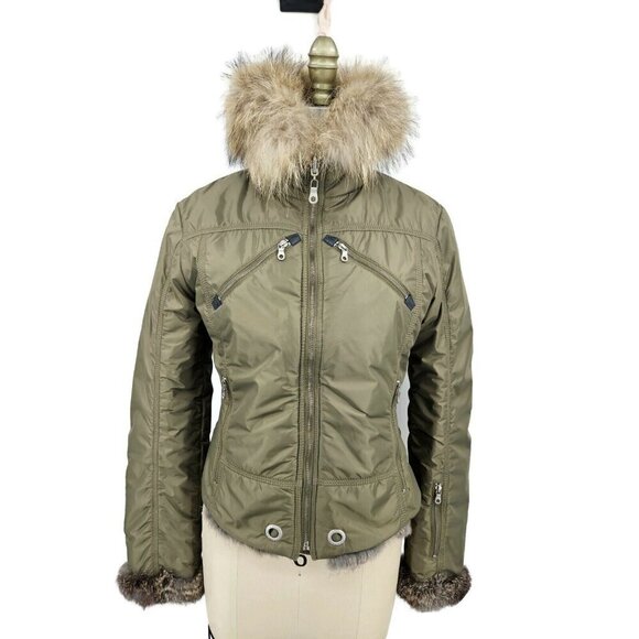 A Diamond in the Snow Jacket Womens 6 Fur Reversible Olive Green - Picture 3 of 9